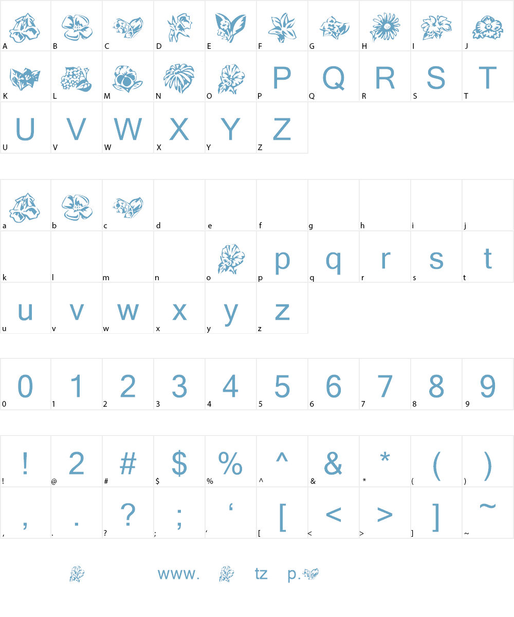 KR Beautiful Flowers 3 Font Character